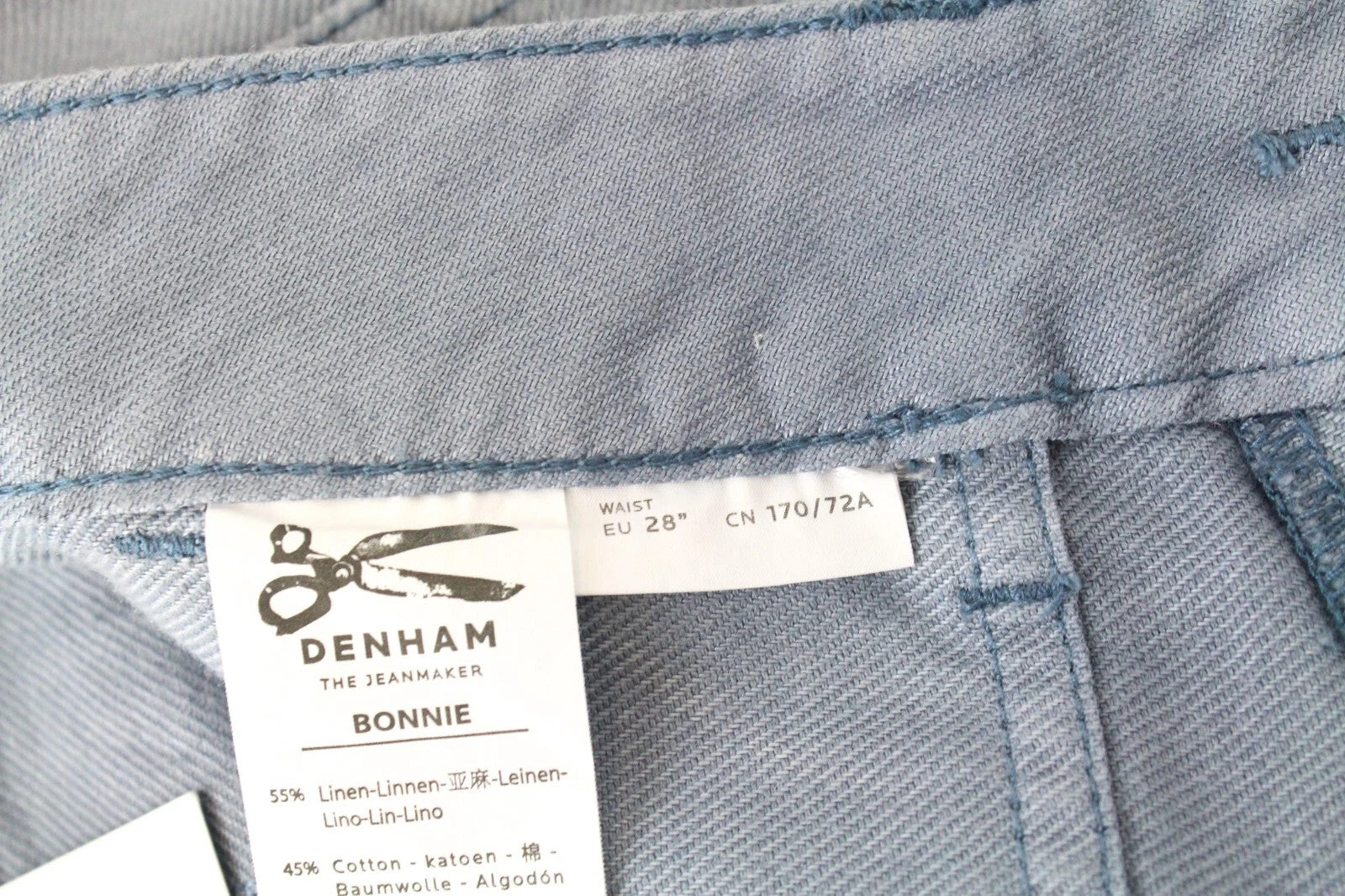 DENHAM Bonnie Women's Wide Leg Pants W28/L28 Blue Cotton Linen Paint Stained