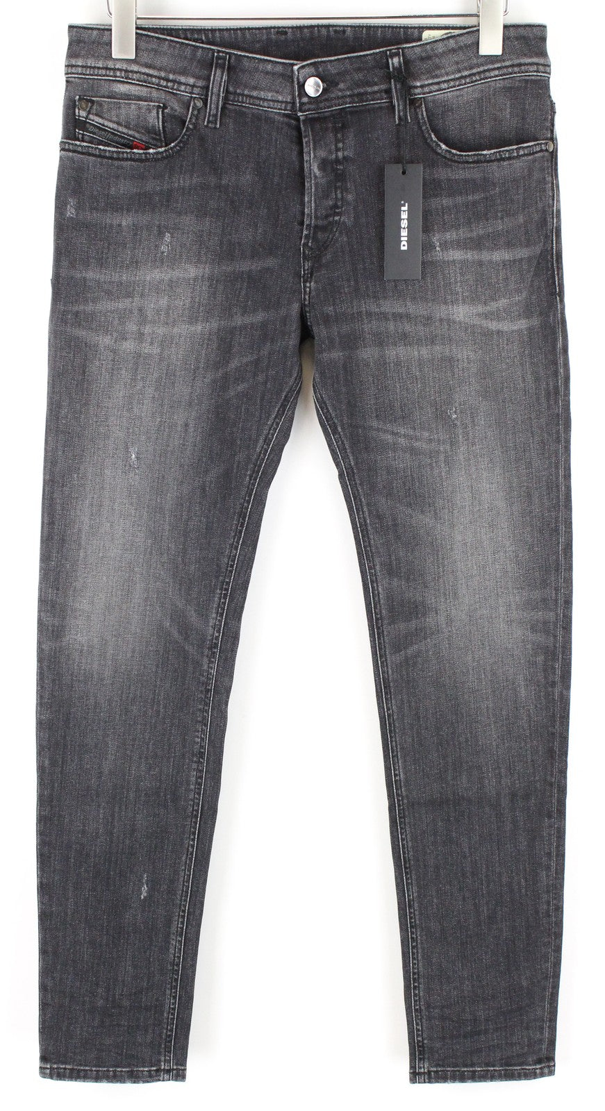 DIESEL Troxer R4NQ8 vyriški džinsai W31/L30 Slim Fit, skalbtos pilkos spalvos, tamprios medvilnės medžiagos 