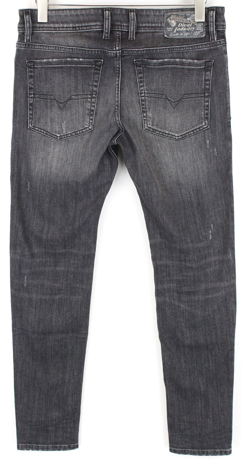 DIESEL Troxer R4NQ8 vyriški džinsai W31/L30 Slim Fit, skalbtos pilkos spalvos, tamprios medvilnės medžiagos 