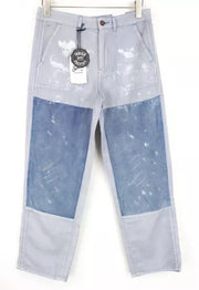 DENHAM Bonnie Women's Wide Fit Pants W26/L28 Blue Linen Cotton Painted Look