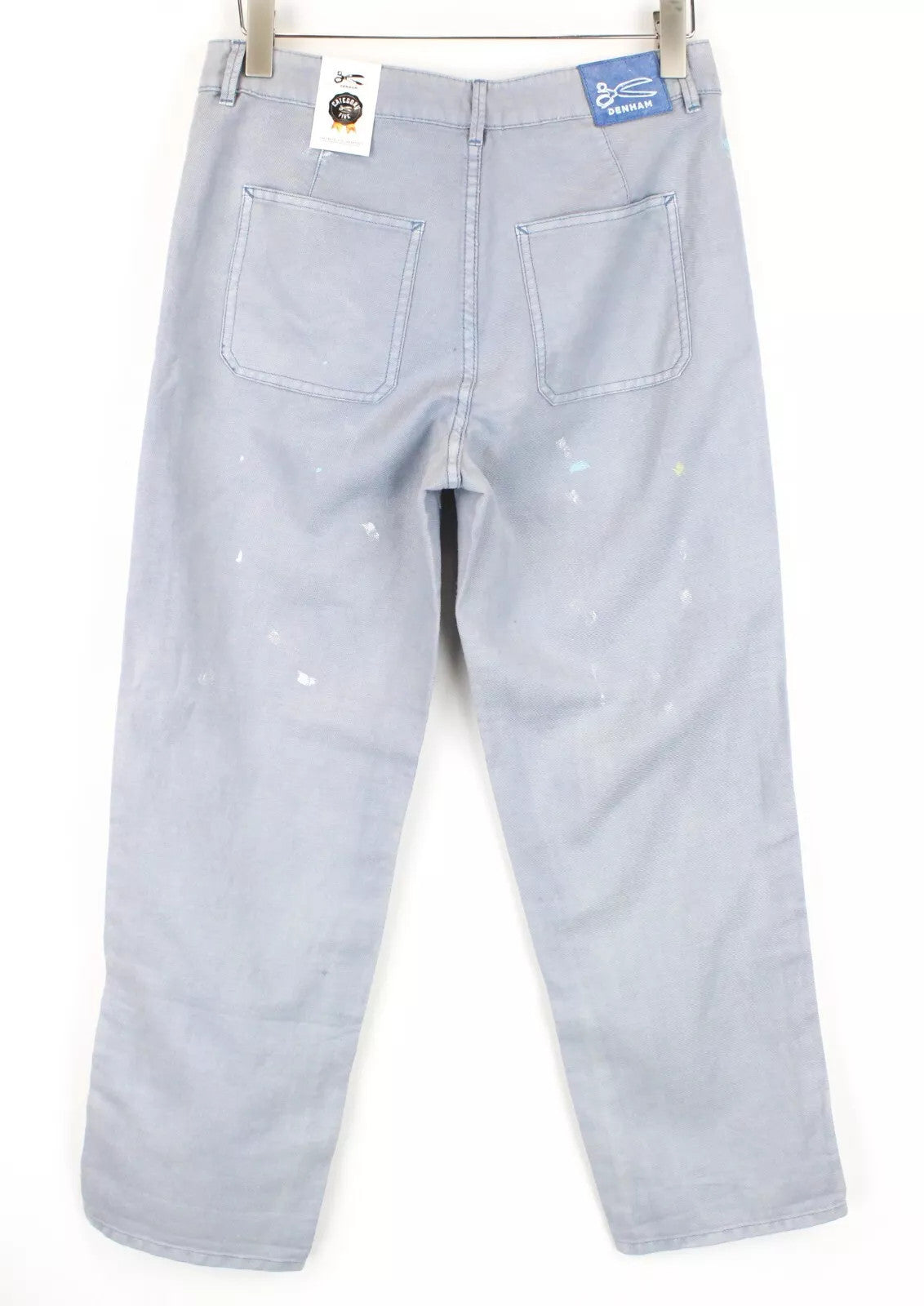 DENHAM Bonnie Women's Wide Fit Pants W26/L28 Blue Linen Cotton Painted Look