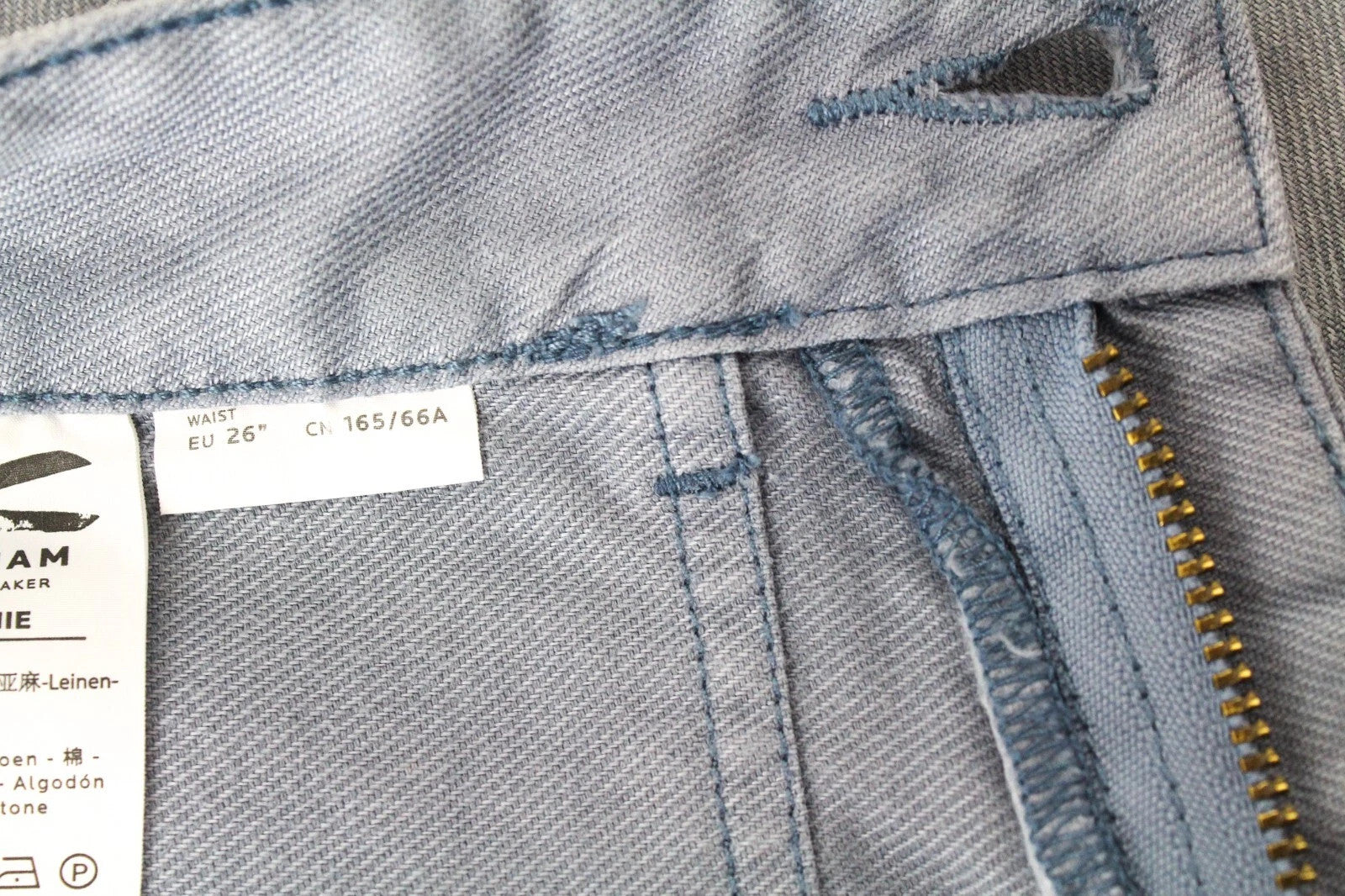 DENHAM Bonnie Women's Wide Fit Pants W26/L28 Blue Linen Cotton Painted Look