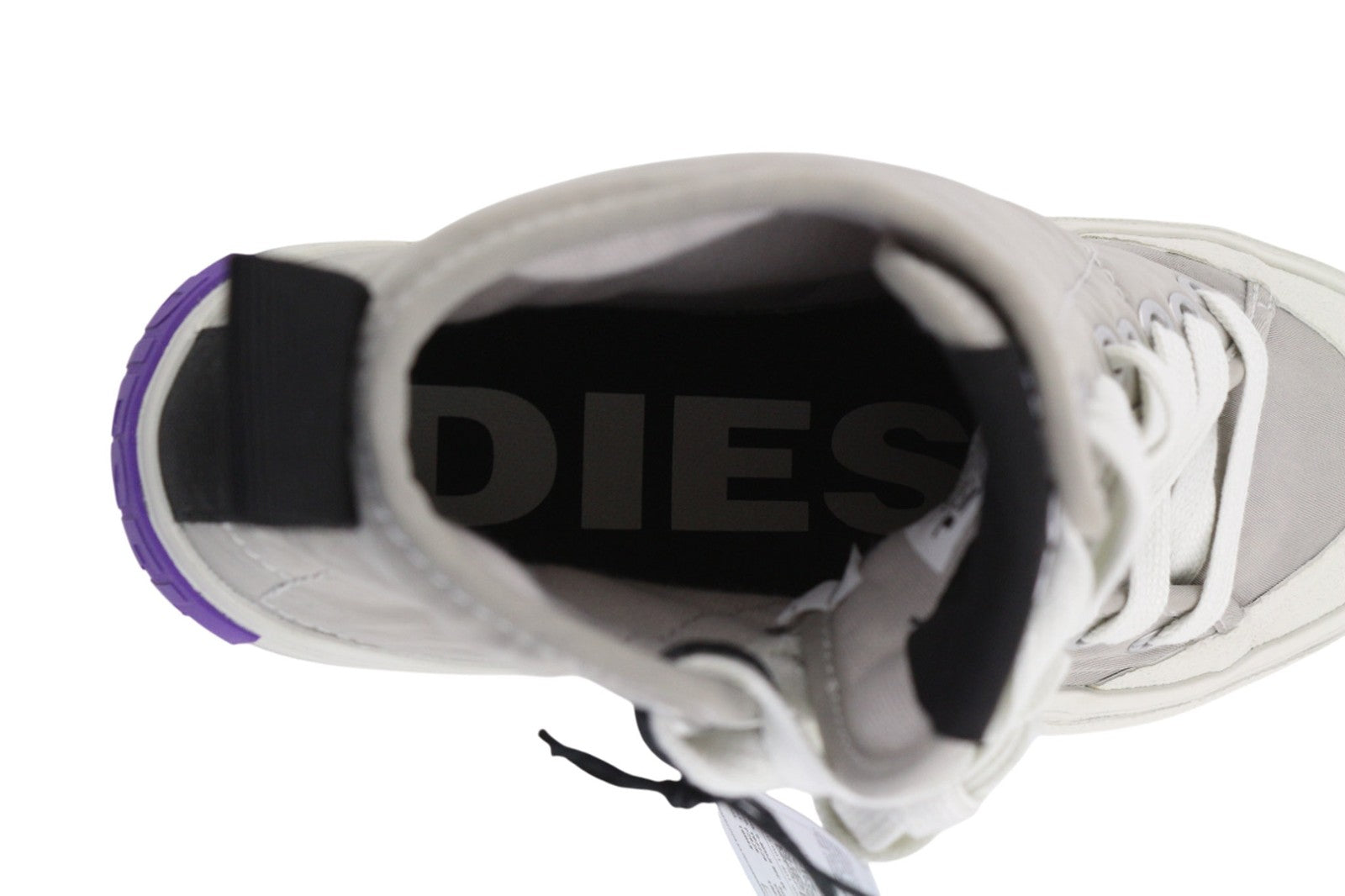 DIESEL S-Muji moteriški sportbačiai pilki, aukšta pakulnė, nėriniuoti, dygsniuoti, RRP 180 € 