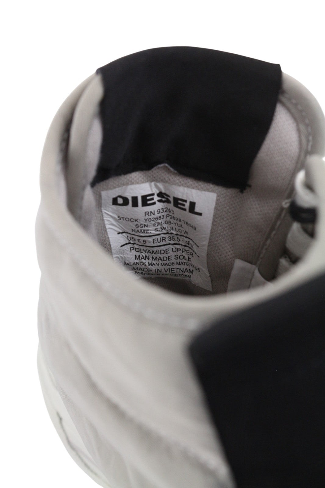 DIESEL S-Muji moteriški sportbačiai pilki, aukšta pakulnė, nėriniuoti, dygsniuoti, RRP 180 € 