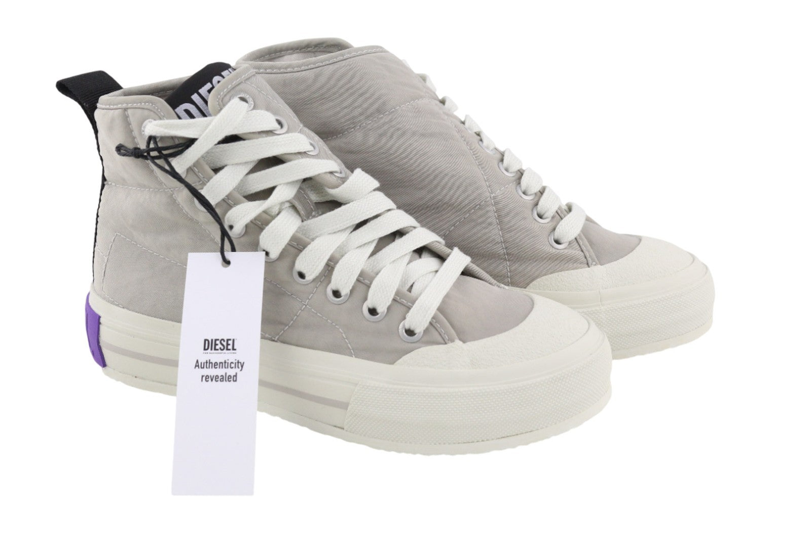 DIESEL S-Muji moteriški sportbačiai pilki, aukšta pakulnė, nėriniuoti, dygsniuoti, RRP 180 € 