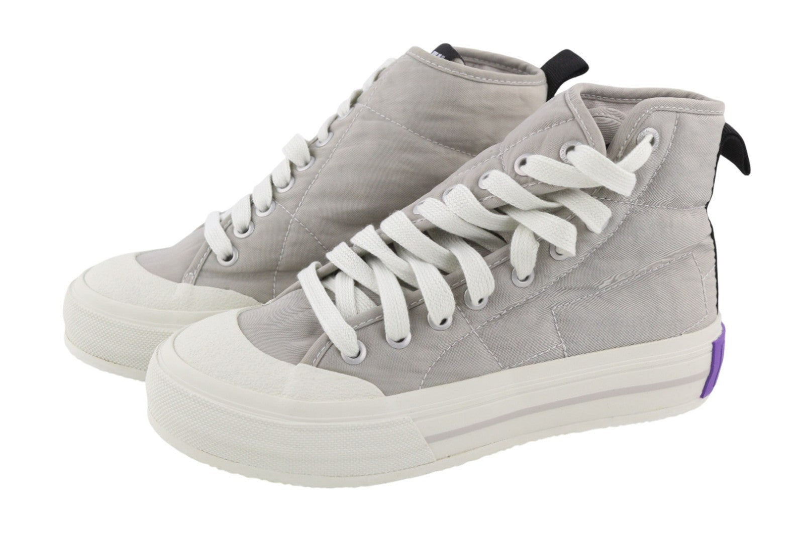 DIESEL S-Muji moteriški sportbačiai pilki, aukšta pakulnė, nėriniuoti, dygsniuoti, RRP 180 € 