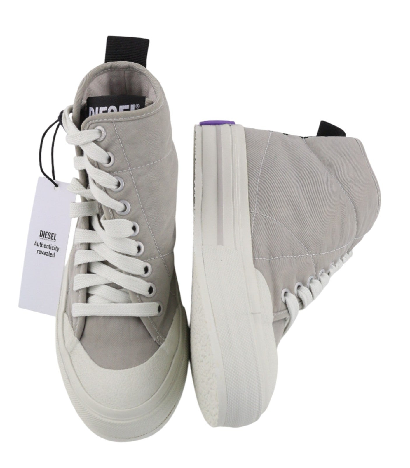 DIESEL S-Muji moteriški sportbačiai pilki, aukšta pakulnė, nėriniuoti, dygsniuoti, RRP 180 € 