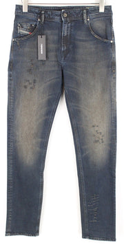 DIESEL Krayver R48XU vyriški džinsai W28/L32 Slim Fit morkų mėlynos spalvos tamprios medvilnės kelnės 