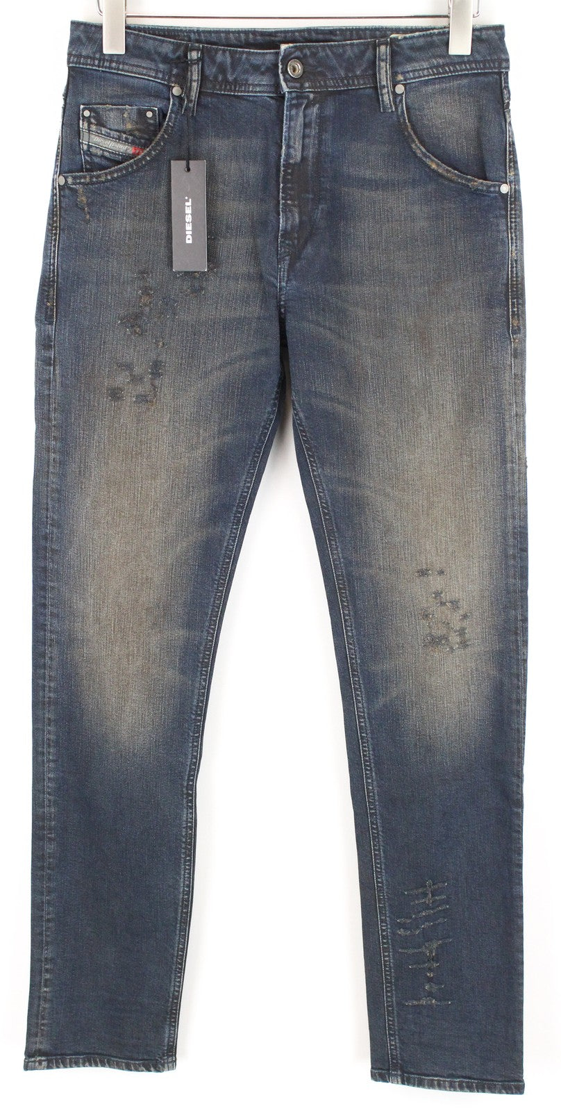 DIESEL Krayver R48XU vyriški džinsai W28/L32 Slim Fit morkų mėlynos spalvos tamprios medvilnės kelnės 