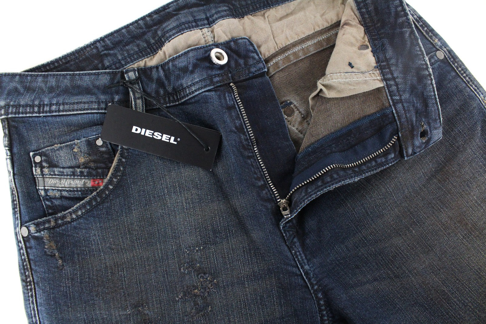 DIESEL Krayver R48XU vyriški džinsai W28/L32 Slim Fit morkų mėlynos spalvos tamprios medvilnės kelnės 