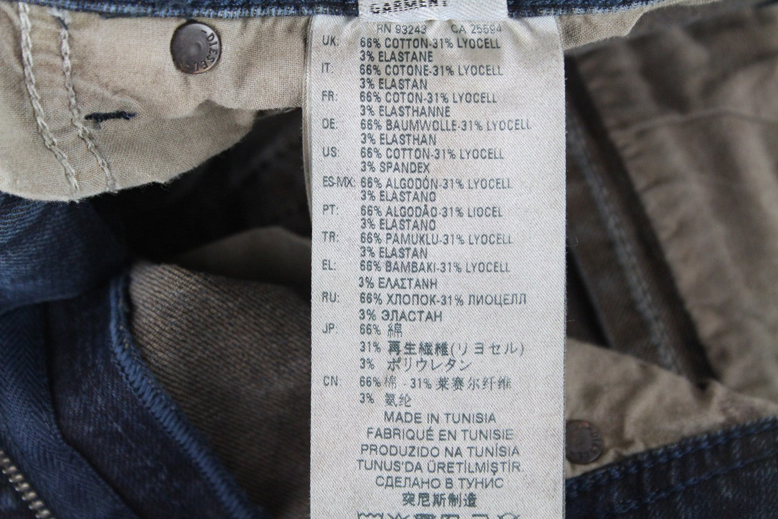 DIESEL Krayver R48XU vyriški džinsai W28/L32 Slim Fit morkų mėlynos spalvos tamprios medvilnės kelnės 