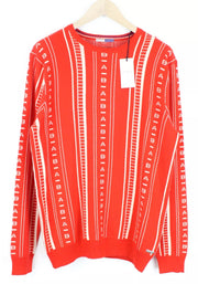 SCOTCH &amp; SODA Ams Blauw vyriškas megztinis ~XL raudonos spalvos medvilnės raštais megztas megztinis 