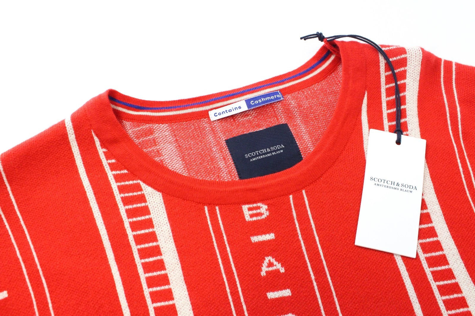 SCOTCH &amp; SODA Ams Blauw vyriškas megztinis ~XL raudonos spalvos medvilnės raštais megztas megztinis 