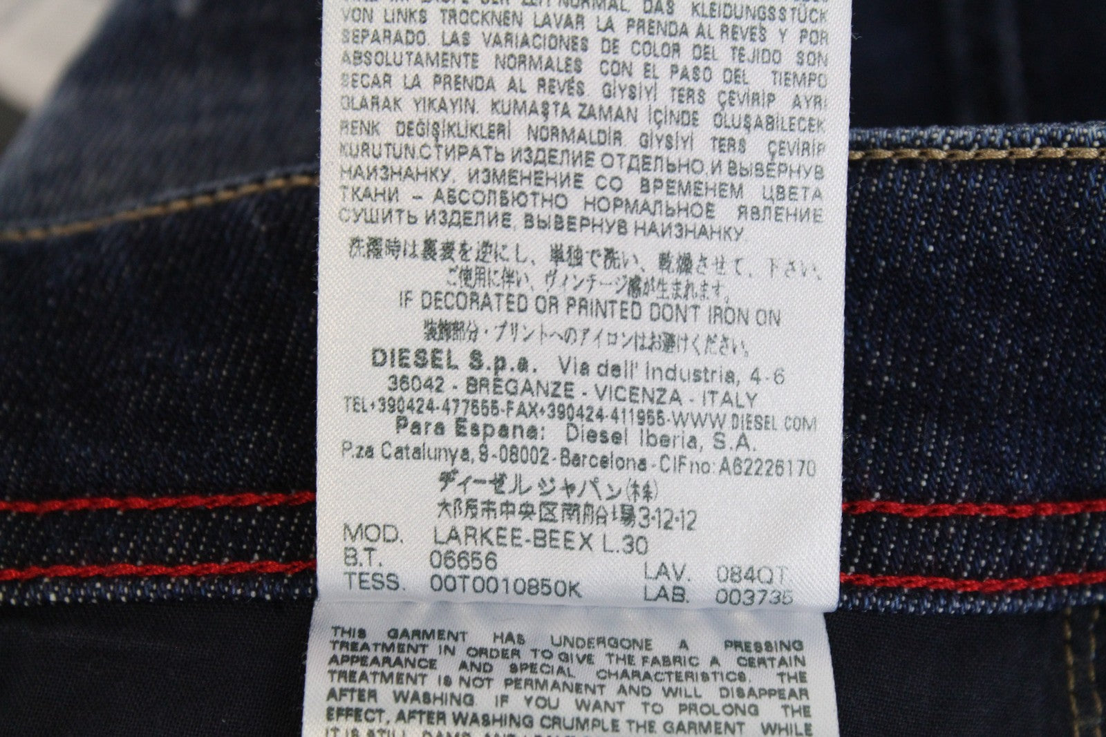 DIESEL Larkee-Beex 084QT Men's Jeans W26/L30 Tapered Fit Blue Cotton Ripped