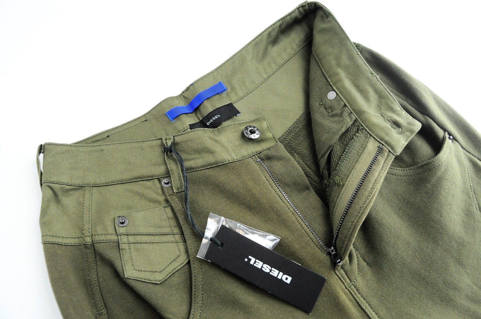 DIESEL Fayza-AA 0EALI Women's Olive Green Trousers 23 Jogger Boyfriend Fit Zip