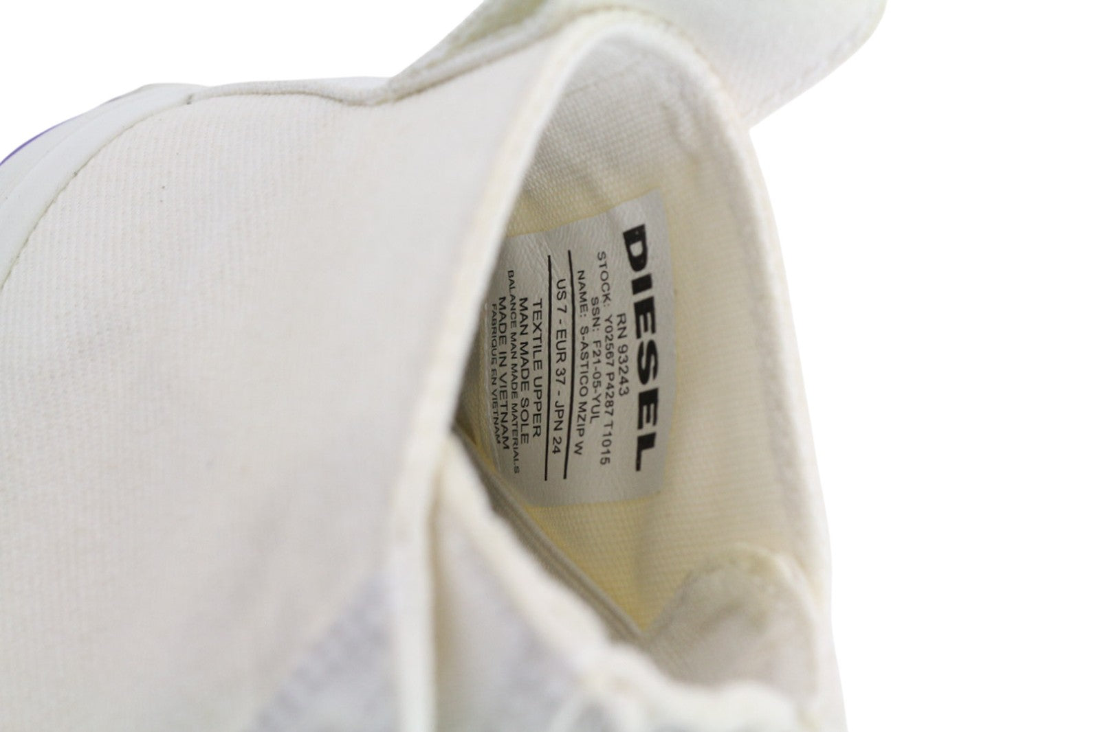 DIESEL S-Astico MZIP moteriški sportbačiai EU37 UK5 balti aukštakulniai su nėriniuotais užtrauktukais, rekomenduojama kaina – 180 € 