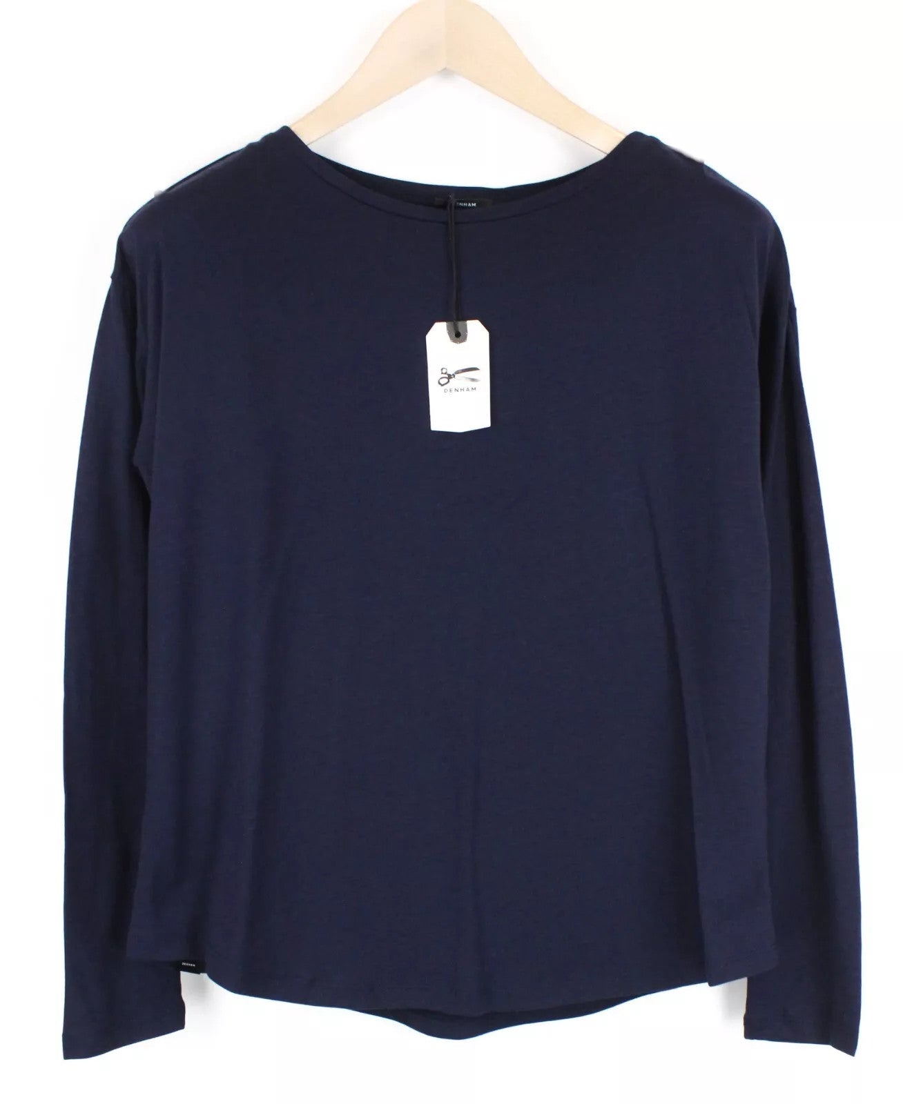 DENHAM Sierra moteriški ilgomis rankovėmis marškinėliai XS dydžio, tamsiai mėlyni, apvaliu kaklu, medvilninis megztinis 