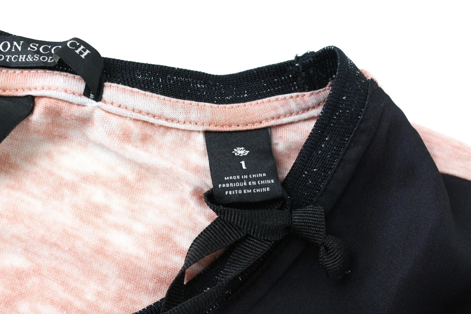 MAISON SCOTCH Women's Tee S Pink Disco Print Cotton Blend 3/4 Sleeve Top