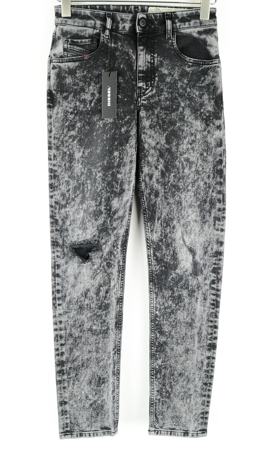 DIESEL Neekhol 069AB moteriški mėlyni džinsai W23/L32 akmens skalavimo rašto, plėšyti, tiesaus kirpimo 