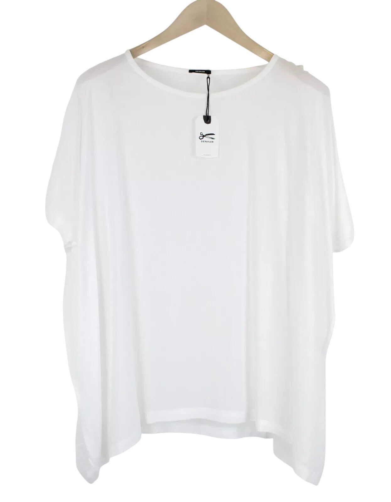 DENHAM Scout Women's T-Shirt XS White See-Through Short Sleeve Round Neck Top