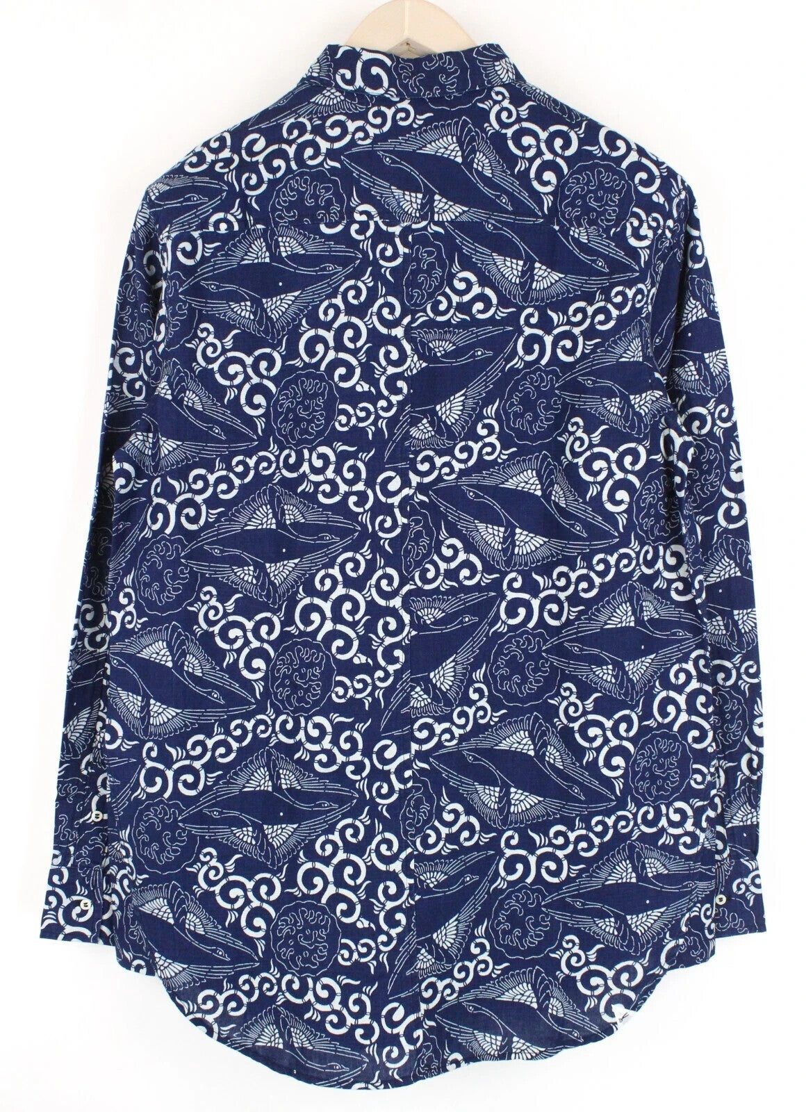 DENHAM Stories vyriški marškiniai su tamsiai mėlyna spalva, medvilniniai lininiai ilgomis rankovėmis, raštuoti, su sagomis 