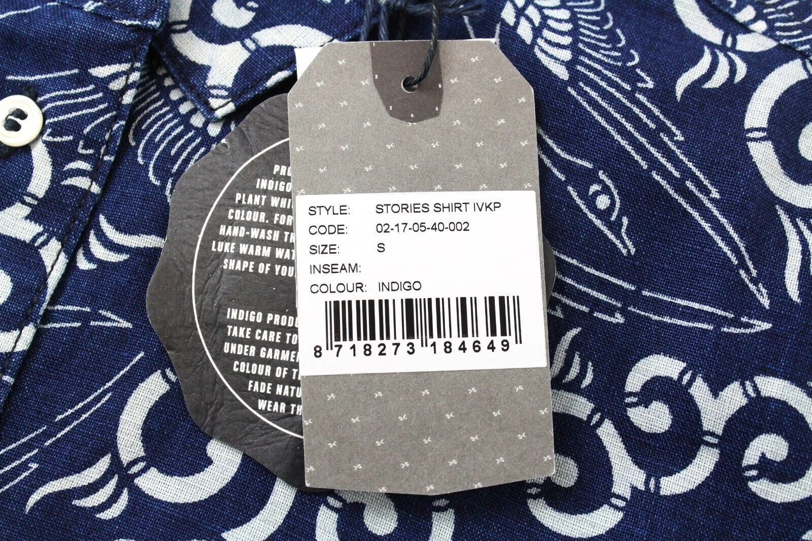 DENHAM Stories vyriški marškiniai su tamsiai mėlyna spalva, medvilniniai lininiai ilgomis rankovėmis, raštuoti, su sagomis 