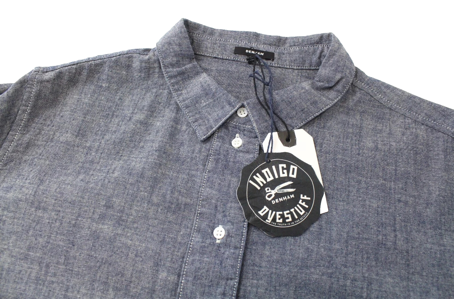 DENHAM Stories vyriški marškinėliai M mėlyni medvilniniai ilgomis rankovėmis su kišene ir sagomis apykakle