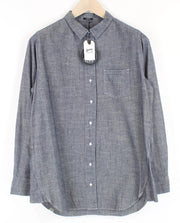 DENHAM Stories vyriški marškinėliai M mėlyni medvilniniai ilgomis rankovėmis su kišene ir sagomis apykakle