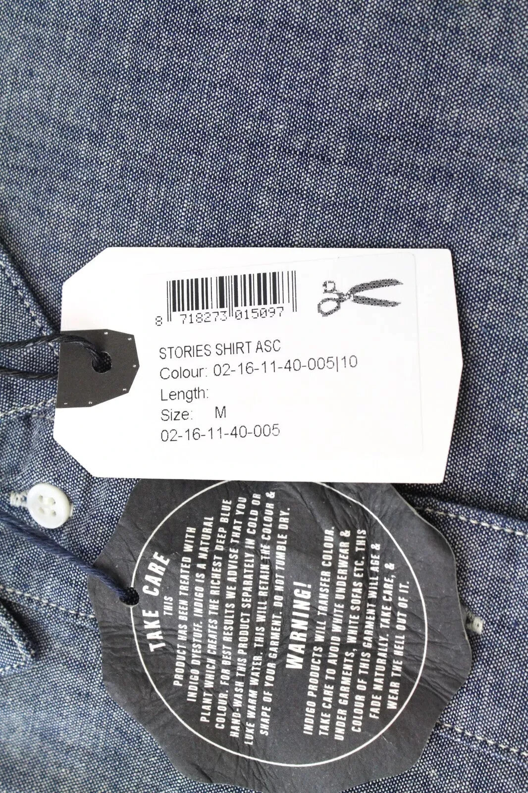 DENHAM Stories vyriški marškinėliai M mėlyni medvilniniai ilgomis rankovėmis su kišene ir sagomis apykakle