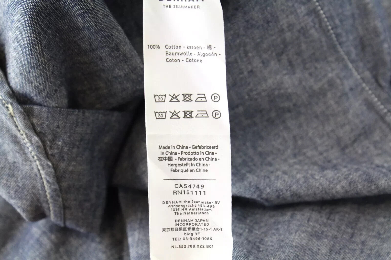 DENHAM Stories vyriški marškinėliai M mėlyni medvilniniai ilgomis rankovėmis su kišene ir sagomis apykakle