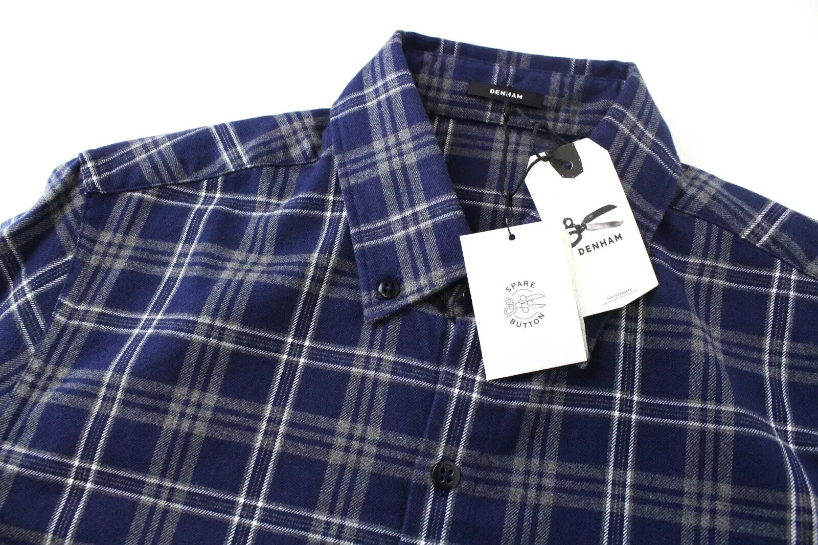 DENHAM vyriški marškiniai, mėlyni, flaneliniai, medvilniniai, languoti, ilgomis rankovėmis, S dydžio