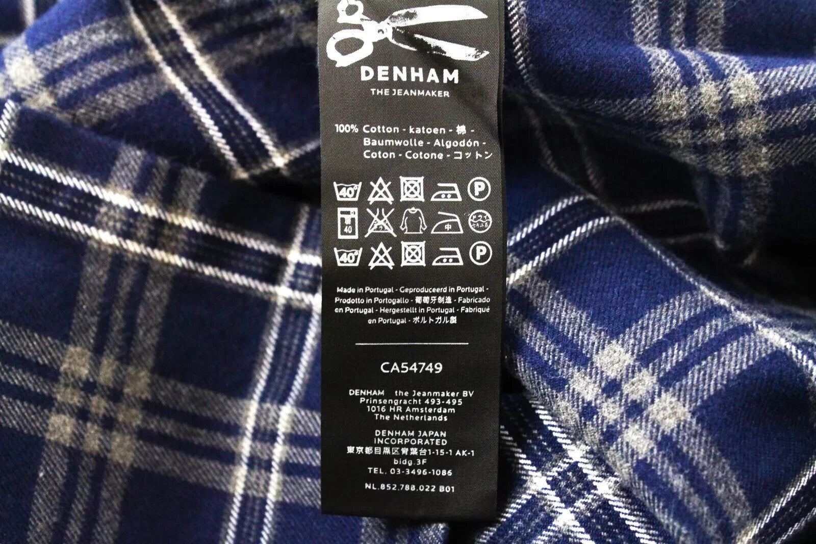 DENHAM vyriški marškiniai, mėlyni, flaneliniai, medvilniniai, languoti, ilgomis rankovėmis, S dydžio