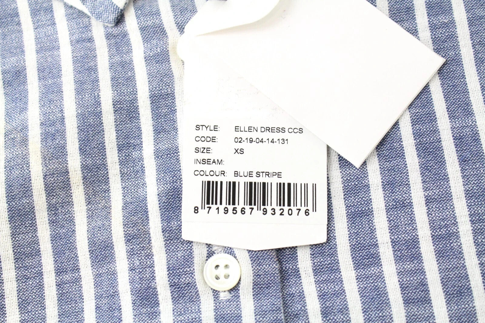 DENHAM Ellen moteriška suknelė XS dydžio, mėlyna dryžuota, trumpomis rankovėmis, medvilninė, sagomis užsegama. 