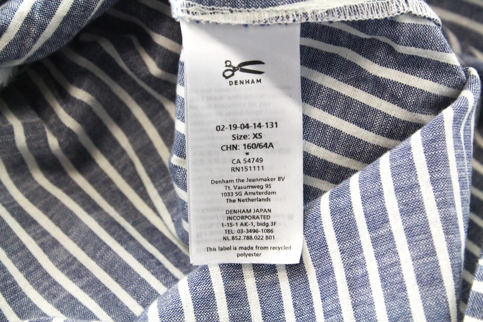 DENHAM Ellen moteriška suknelė XS dydžio, mėlyna dryžuota, trumpomis rankovėmis, medvilninė, sagomis užsegama. 