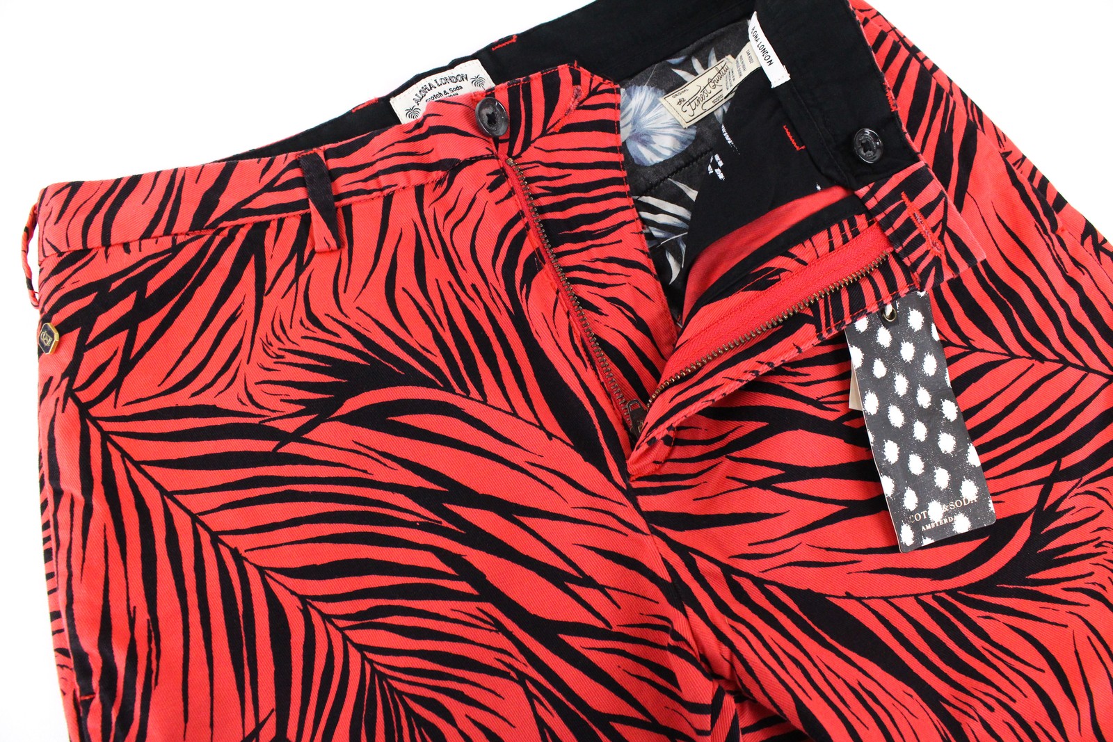 SCOTCH &amp; SODA Thorne vyriški šortai ~W30 S raudoni ploni lapų rašto vasariniai šortai 