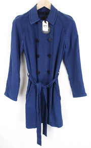 DENHAM moteriškas paltas XS, mėlynas, su diržu, lengvas, dvieilis, vasarinis 