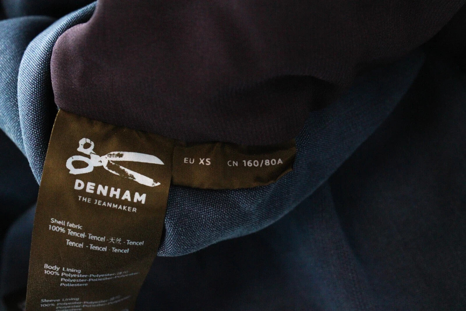 DENHAM moteriškas paltas XS, mėlynas, su diržu, lengvas, dvieilis, vasarinis 