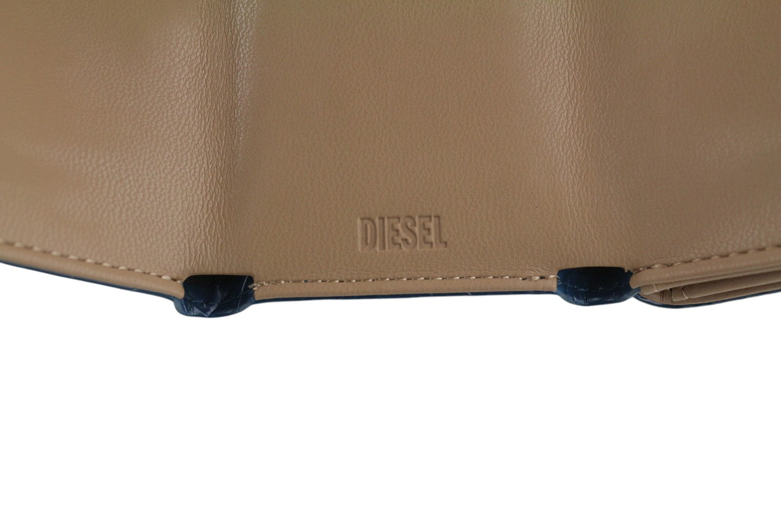 DIESEL Monogram Lorettina moteriška piniginė OS tamsiai mėlyna ruda dirbtinės odos raštas 