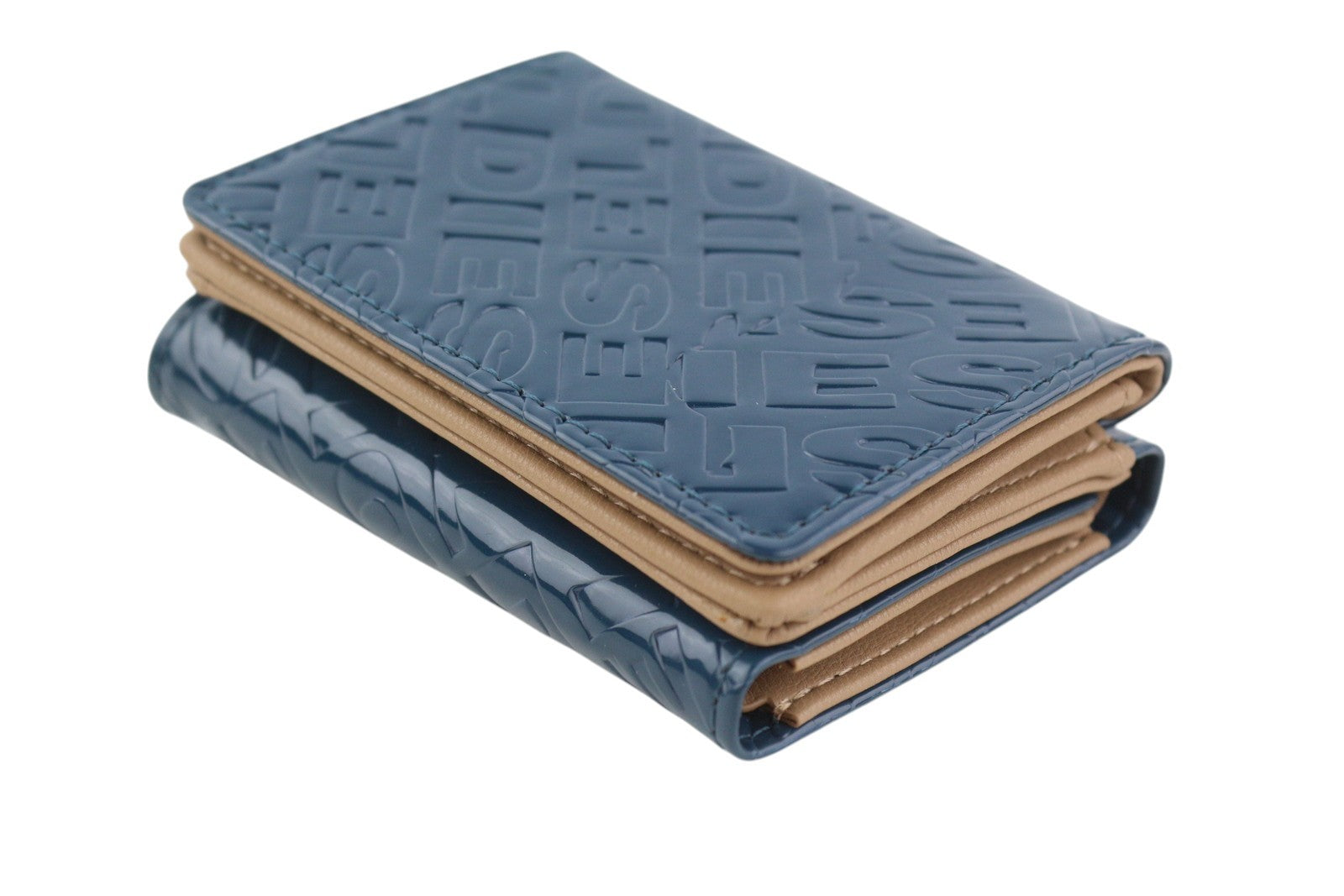 DIESEL Monogram Lorettina moteriška piniginė OS tamsiai mėlyna ruda dirbtinės odos raštas 