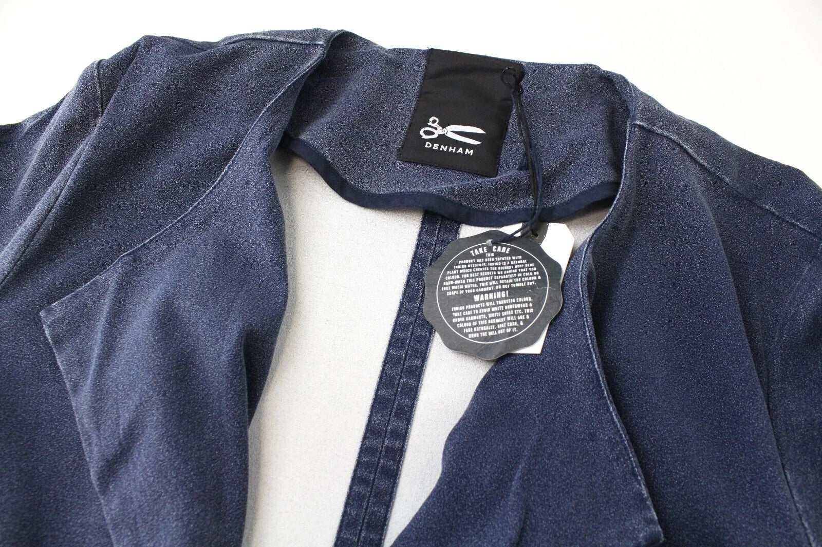 DENHAM Saint Indigo moteriškas švarkas S, mėlynas, tamprus, surišamais atvartais, ilgomis rankovėmis 