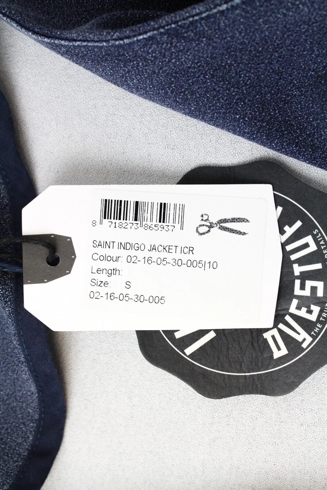 DENHAM Saint Indigo moteriškas švarkas S, mėlynas, tamprus, surišamais atvartais, ilgomis rankovėmis 