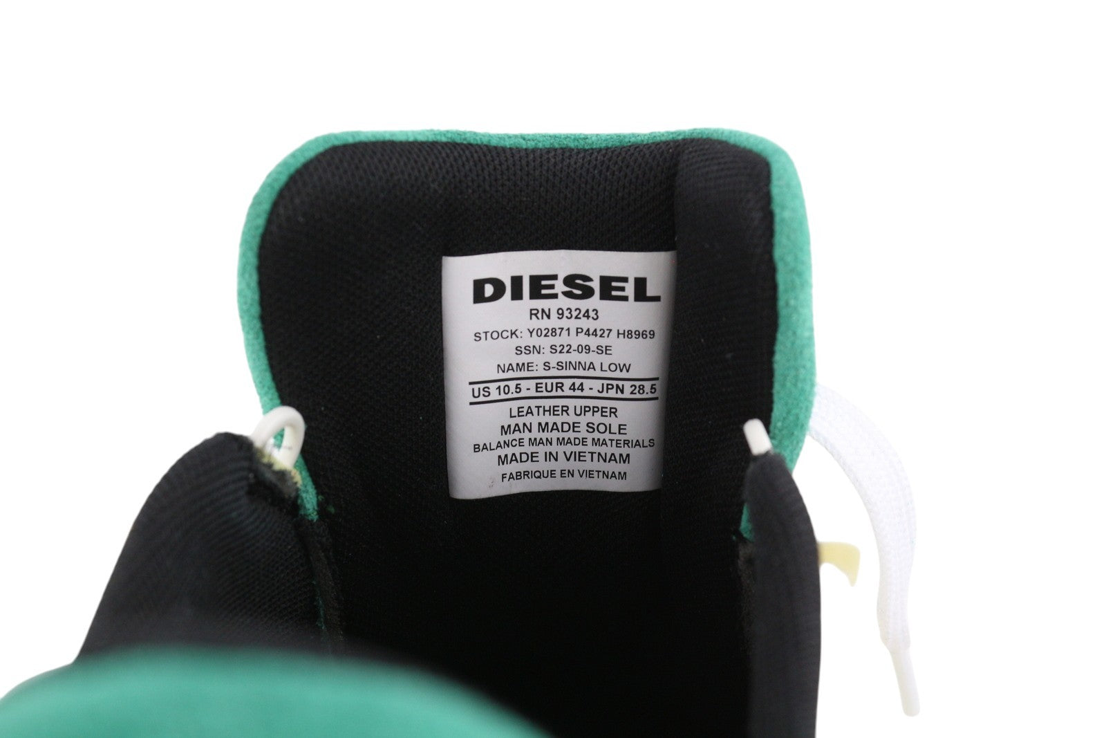 DIESEL S-Sinna žemakulniai vyriški sportbačiai, EU44, balti odiniai, su raišteliais, žemakulniai su logotipu, RRP 160 € 