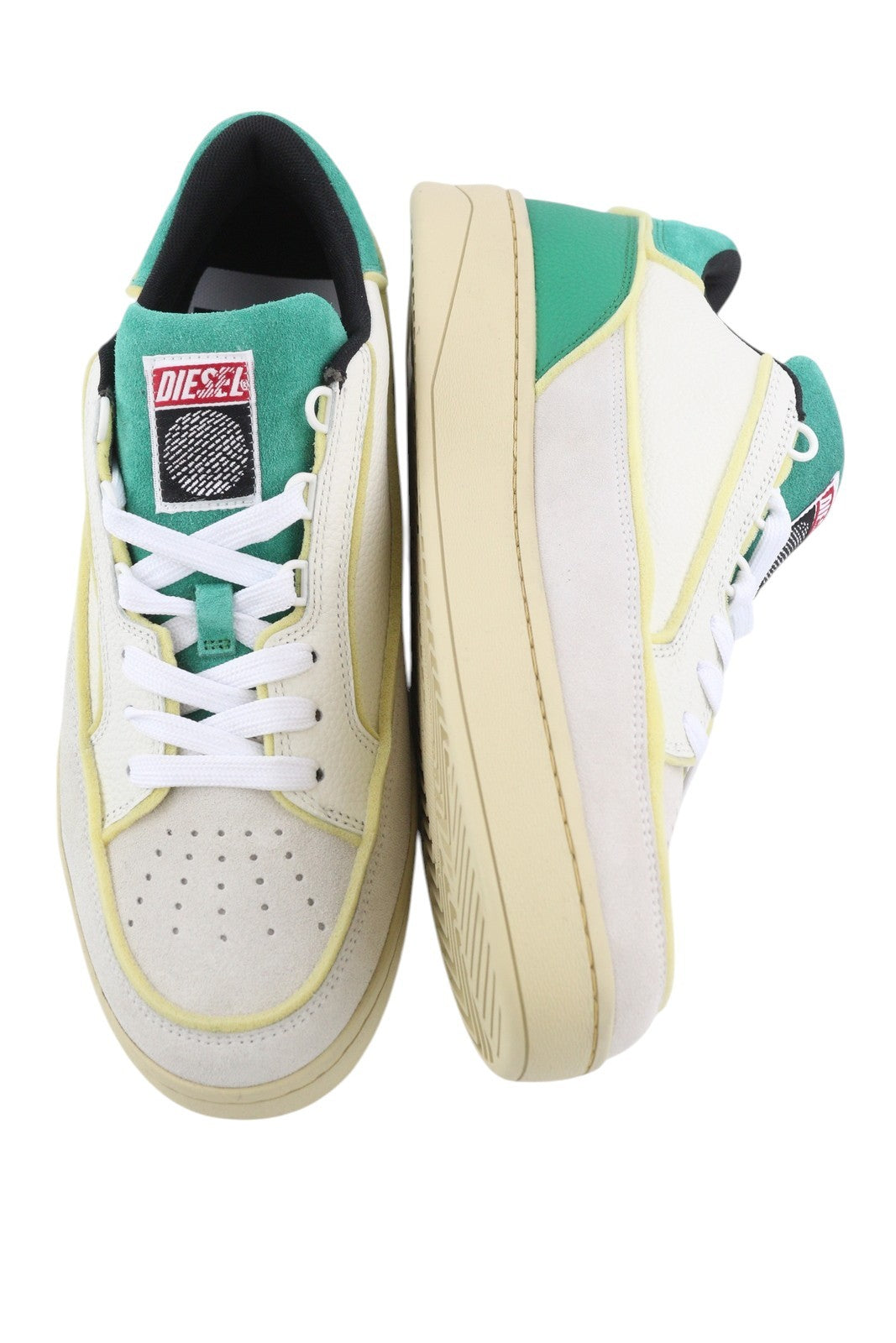 DIESEL S-Sinna žemakulniai vyriški sportbačiai, EU44, balti odiniai, su raišteliais, žemakulniai su logotipu, RRP 160 € 