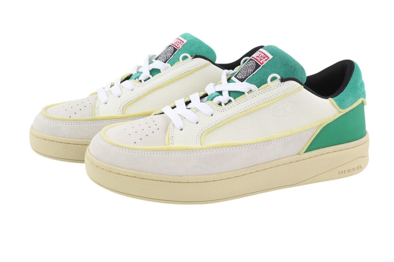 DIESEL S-Sinna žemakulniai vyriški sportbačiai, 43 dydis, balti, odiniai, su raišteliais, žemakulniai su logotipu, RRP 160 € 