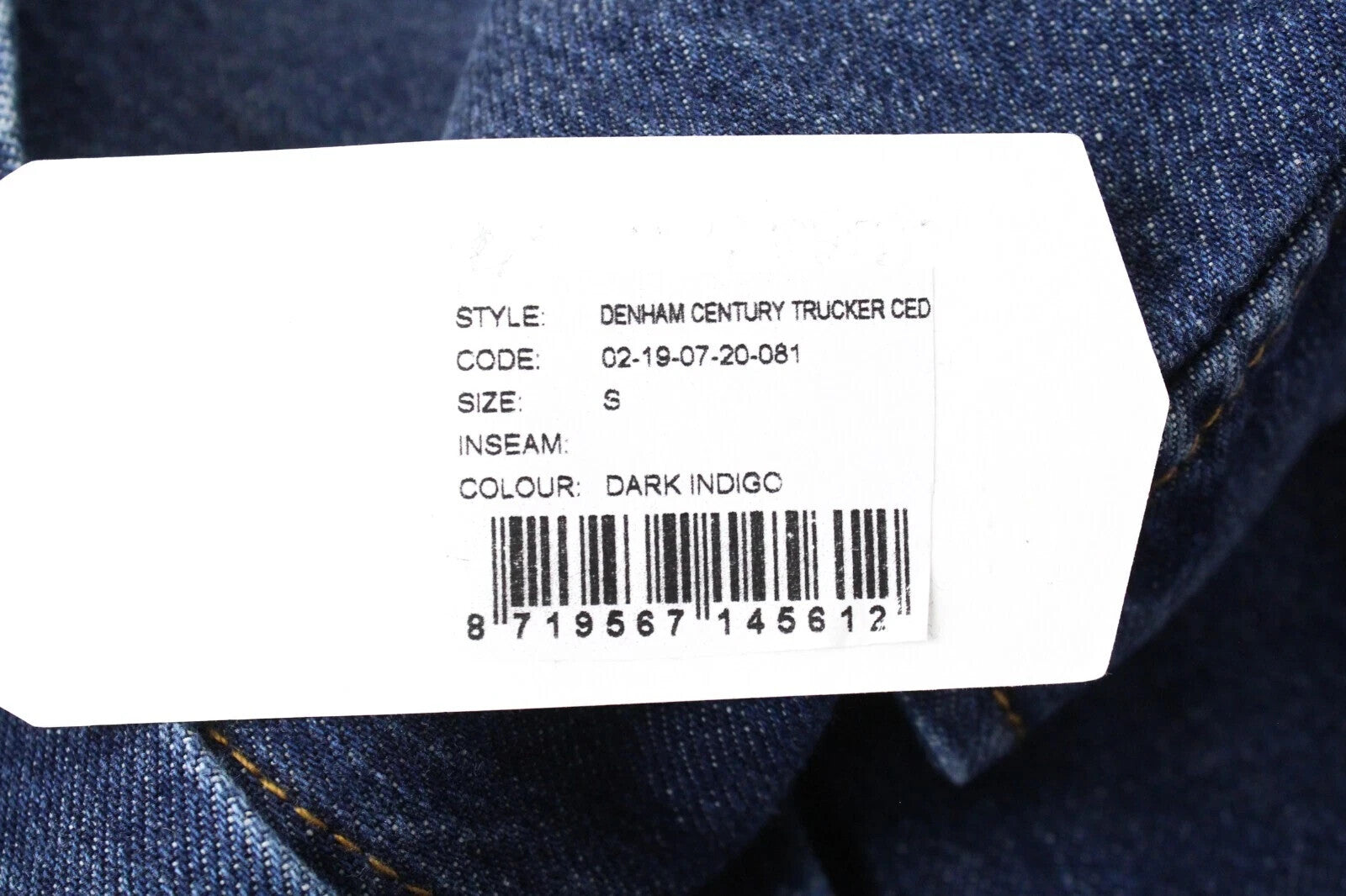 DENHAM Century Trucker moteriškas švarkas S grynos medvilnės džinso mėlynos spalvos su siuvinėtu logotipu 