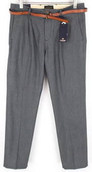 SCOTCH & SODA Stuart Men's Trousers W33/L32 Slim Pleated Grey Cotton Belted