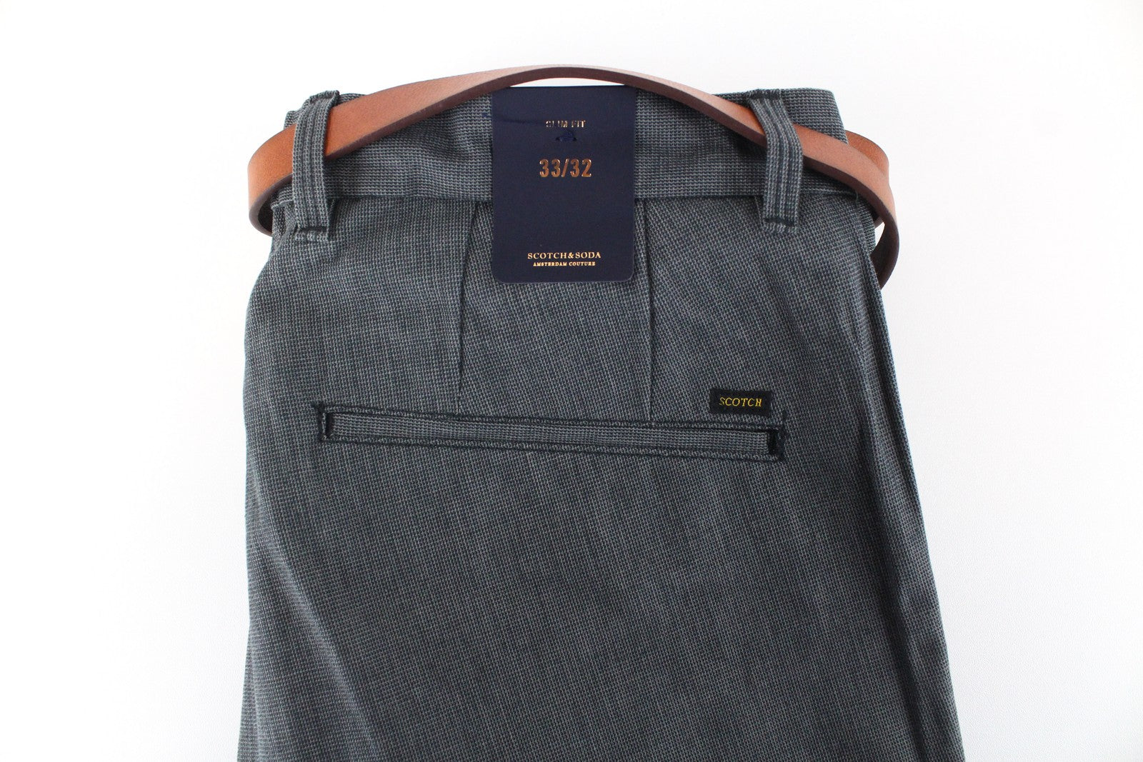 SCOTCH & SODA Stuart Men's Trousers W33/L32 Slim Pleated Grey Cotton Belted