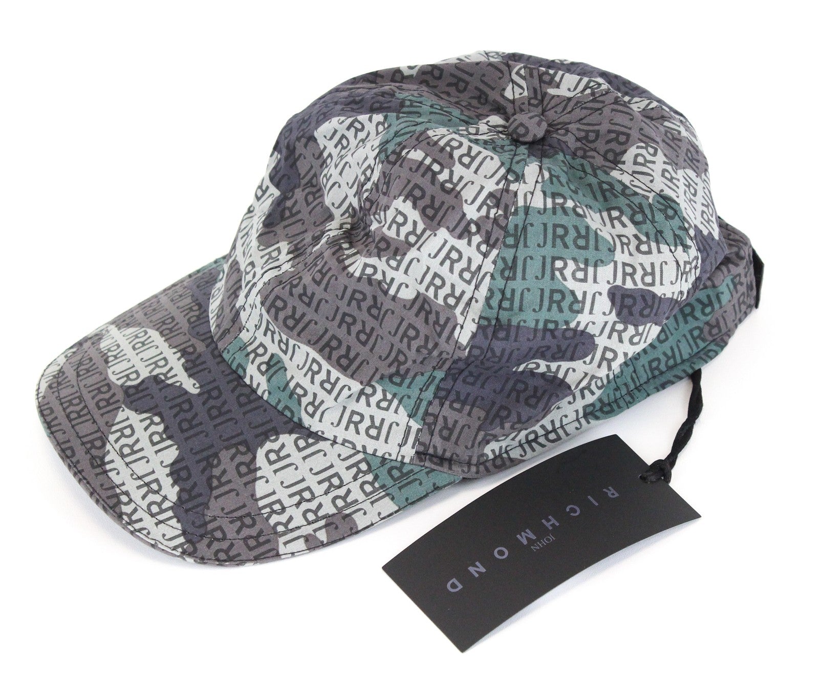 JOHN RICHMOND Men's Cap M Green Brown Cotton Logo Baseball Pattern Casual Hat