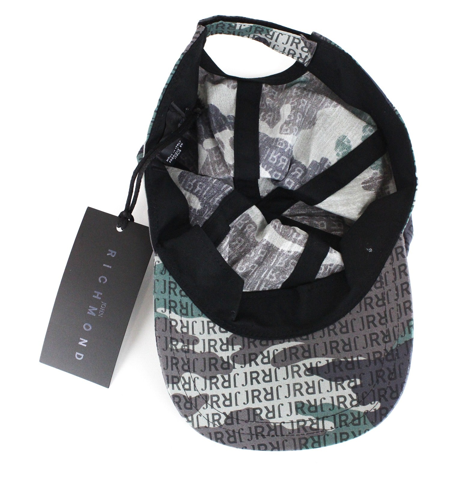 JOHN RICHMOND Men's Cap M Green Brown Cotton Logo Baseball Pattern Casual Hat