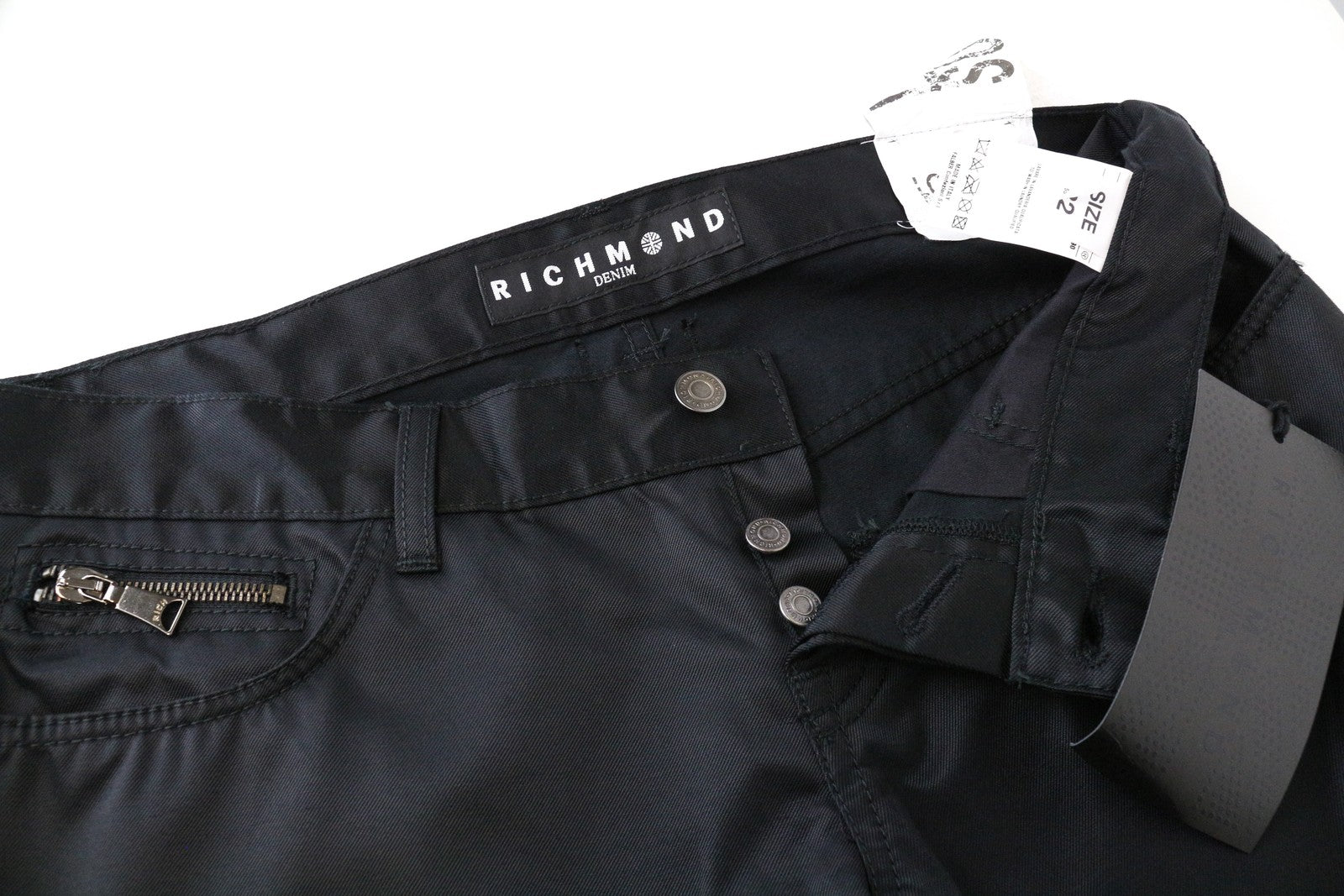 RICHMOND Men's Jeans W32 Black Button Fly Low Rise Skinny Fit Denim Pants